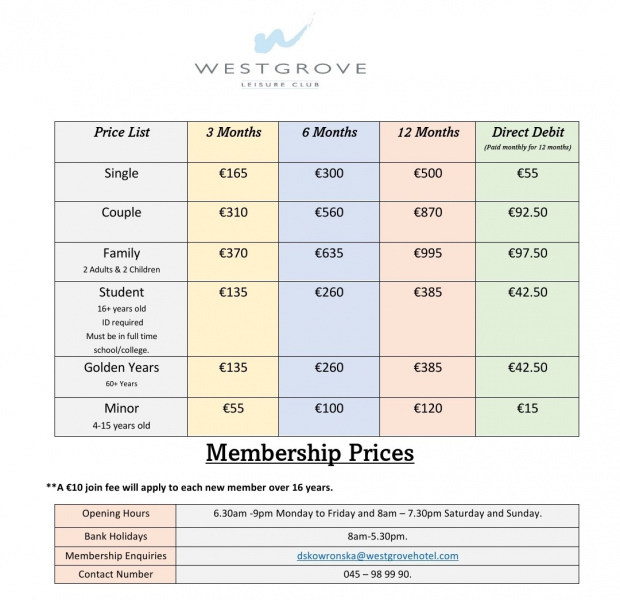 Leisure Club Membership Pricing